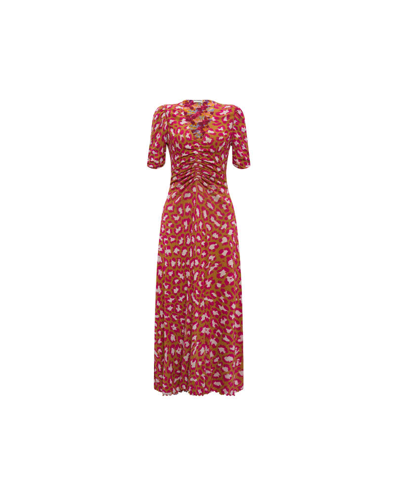 Front of a size XL DVF KOREN REVERSIBLE MIDI DRESS in ORANGE by Diane von Furstenberg. | dia_product_style_image_id:347109